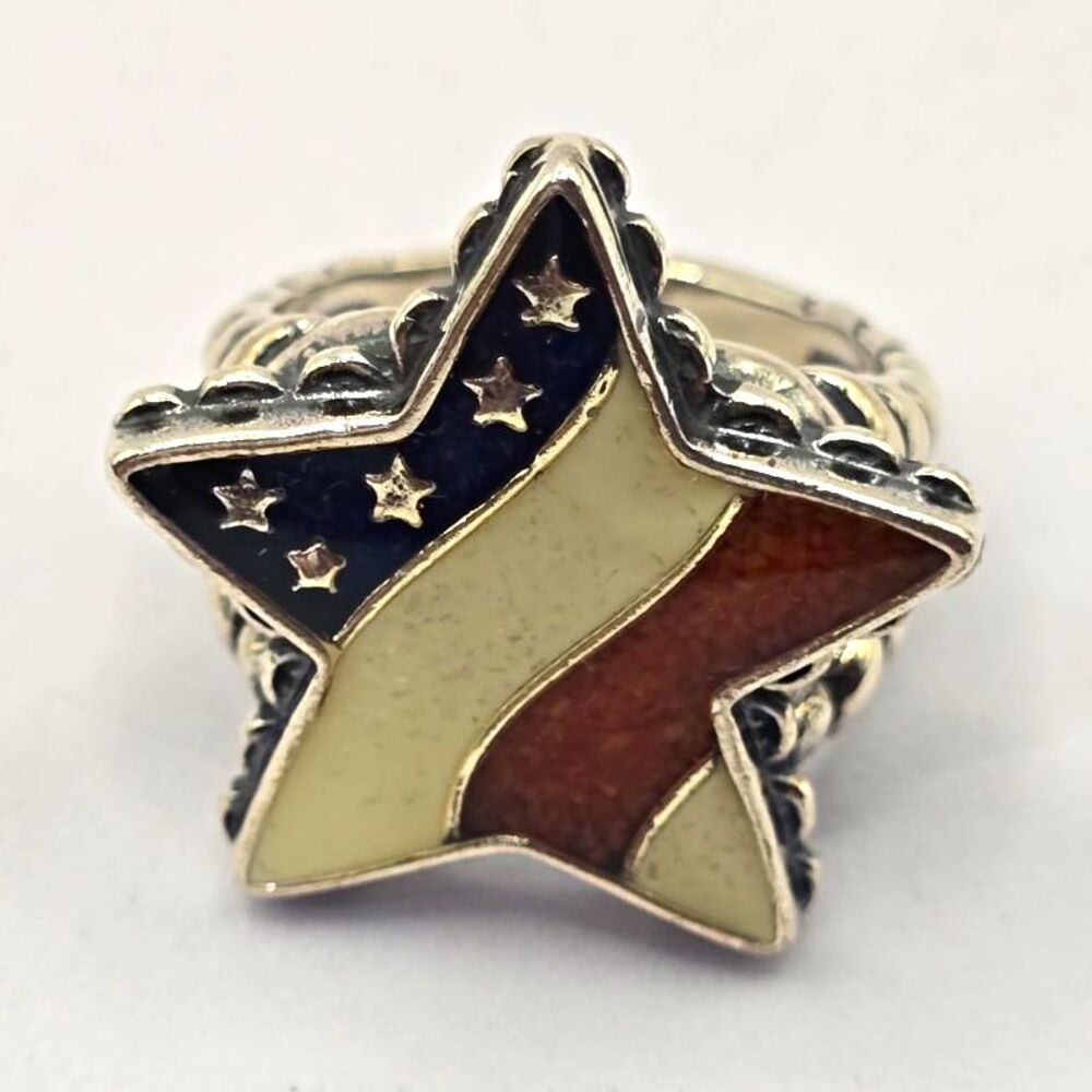 American West Carolyn Pollack Sterling Silver Patriotic Star Flag Ring NIB 9